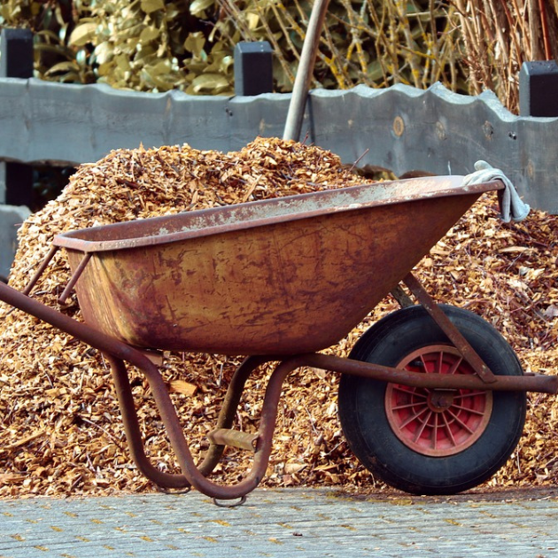 Wheelbarrow full of mulch
