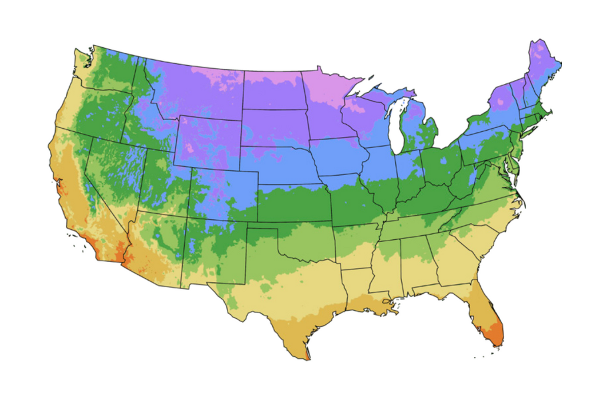 USDA plant hardiness zone map