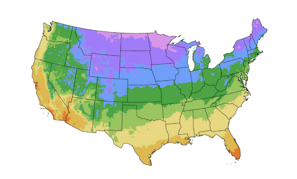 USDA plant hardiness zone map